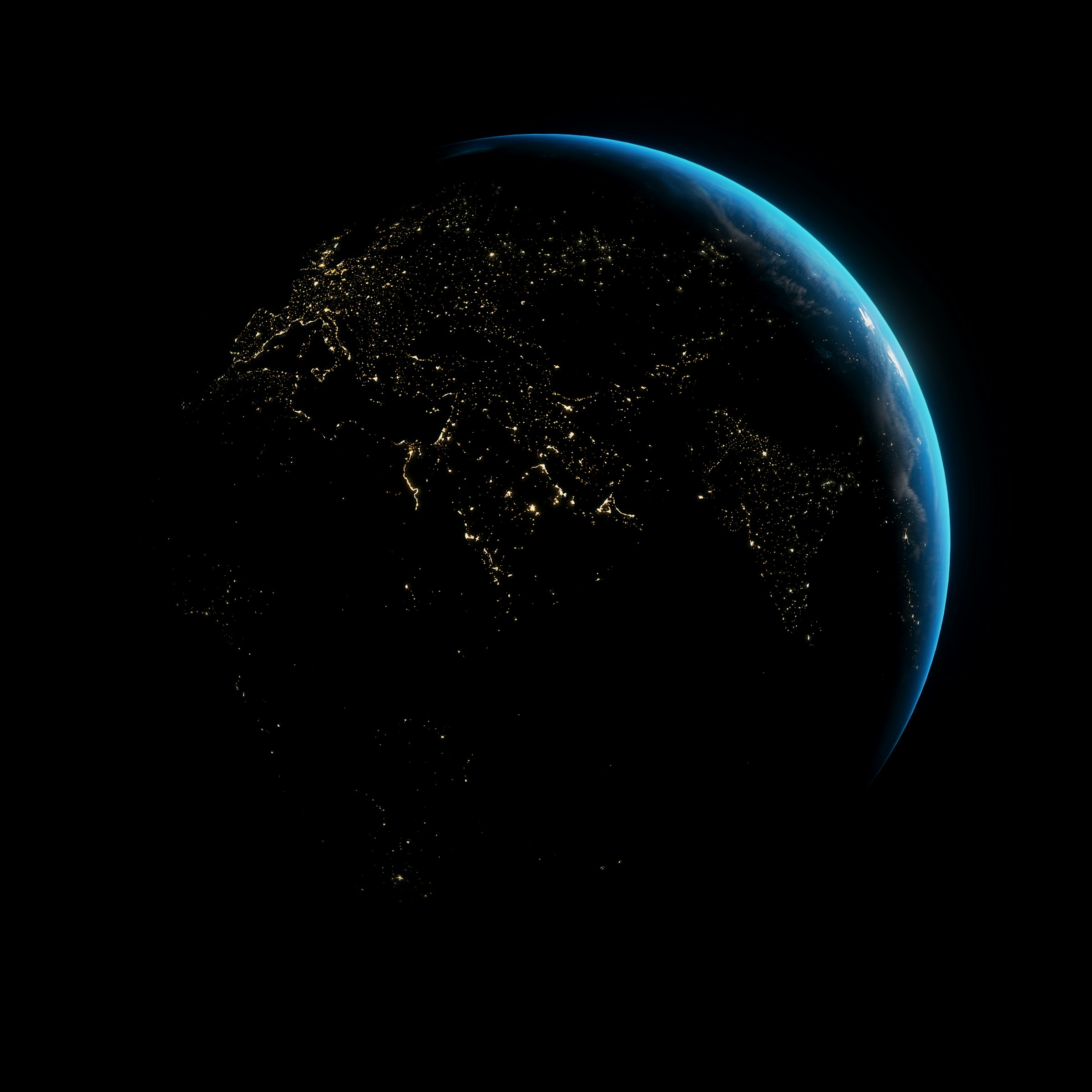 Earth at night, viewed from orbit